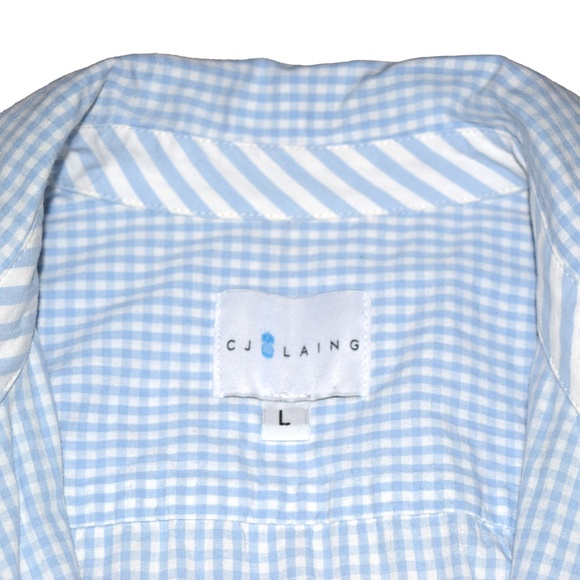 CJ LAING Palm Beach Collection Shirt Dress – Light Blue Check with Stripe Detail - Picture 8 of 8